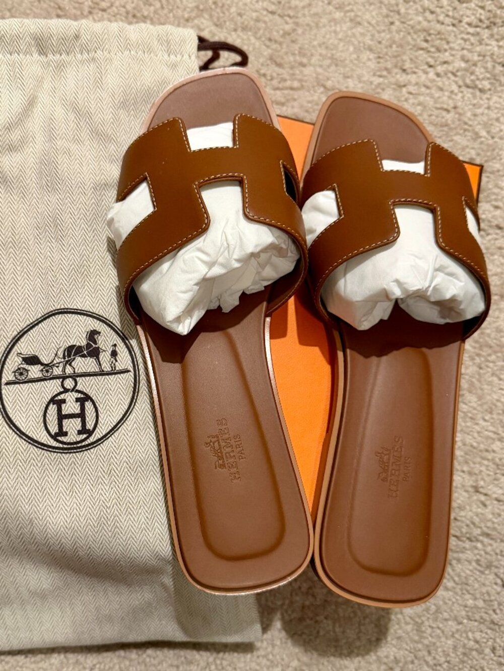 Hermès Oran Sandals Gold Size 40 Brand New w/ Box & Dust Bags